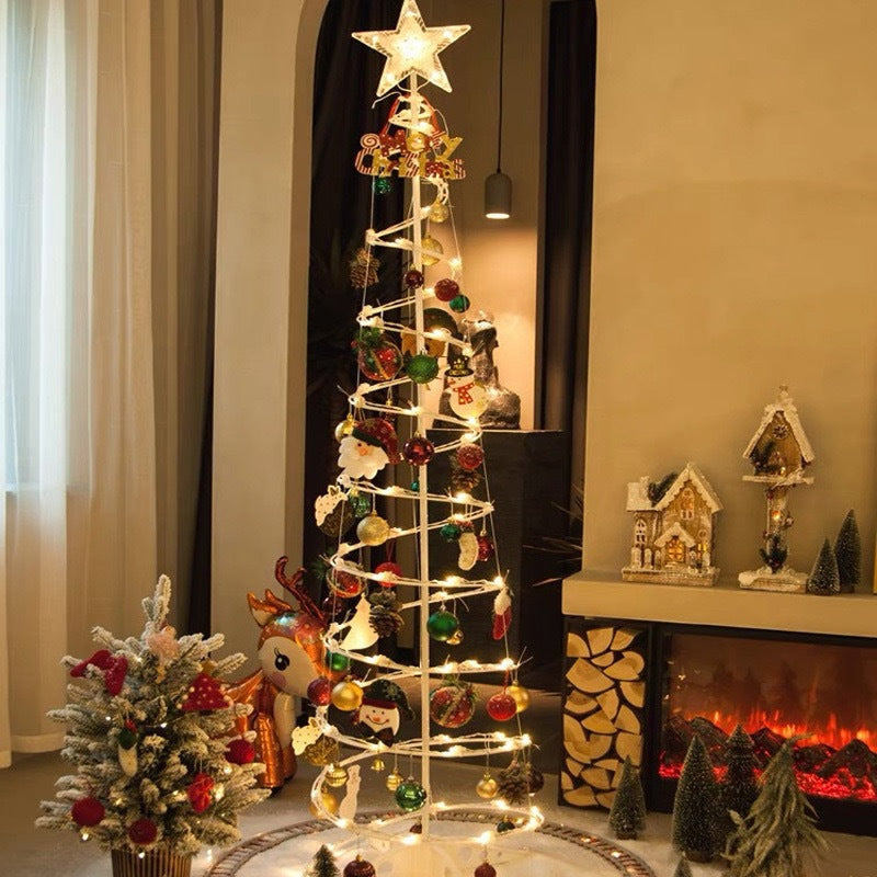 Árvore de Natal espiral LED 1,80M+Papai Noel, bengala pequena, sinos dourados e outras decorações suspensas -N10