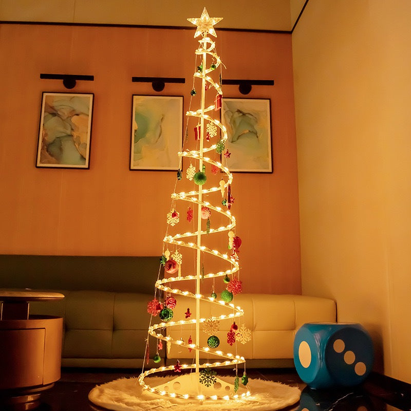 Árvore de Natal espiral LED 1,80M+Papai Noel, bengala pequena, sinos dourados e outras decorações suspensas -N10