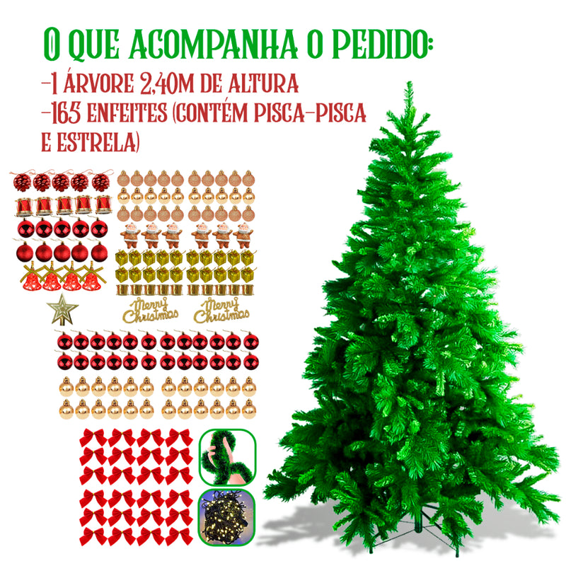 Árvore Natal Decorada 2,40m 165 Enfeites Pisca 1200 Galhos Super Premium Luxo