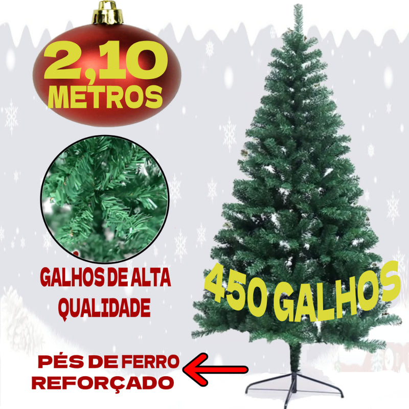 Arvore de Natal Decorada 210cm 450 Galhos Completa Enfeitada Verde Pinheiro Mais 155 Enfeites Pisca Led Decoração Top