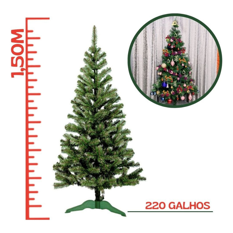 Árvore De Natal 150cm 86 Enfeites Decorada Completa 220 Galhos Enfeitada Pisca