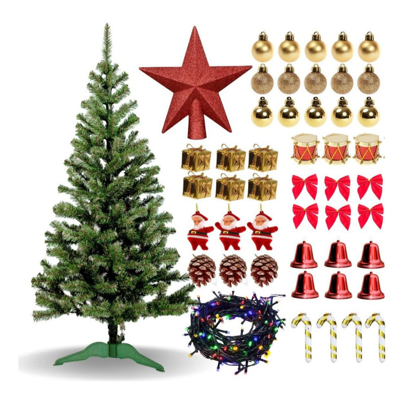 Árvore De Natal 150cm 86 Enfeites Decorada Completa 220 Galhos Enfeitada Pisca