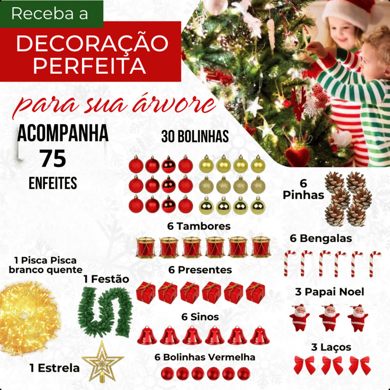 Arvore Natal Grande Decorada Completa 120cm Com Pisca Led 75 Enfeites Decoração Natalina