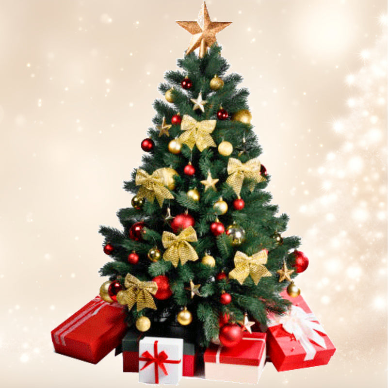 Árvore Natal Pinheiro Cheia 120cm Enfeitada Decorada Kit Completo Enfeites Bolas de Natal Laços