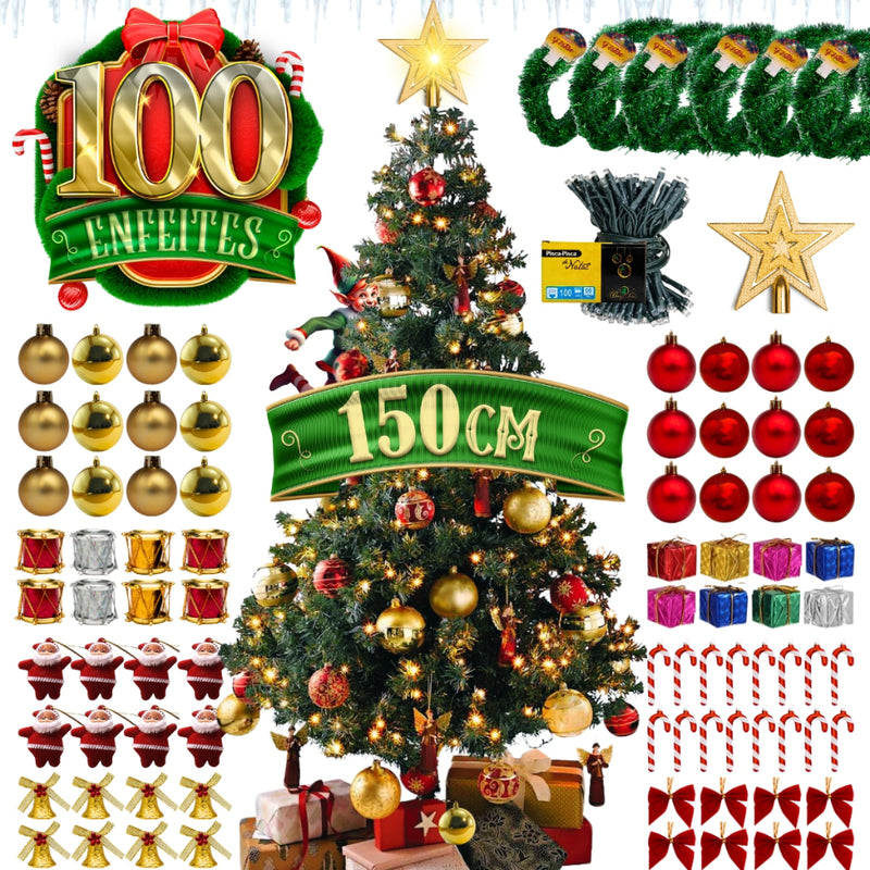 Árvore Natal Pinheiro Premium 150 cm 150 m 220 GALHOS Enfeitada Decorada Luxo Kit Completa Enfeites