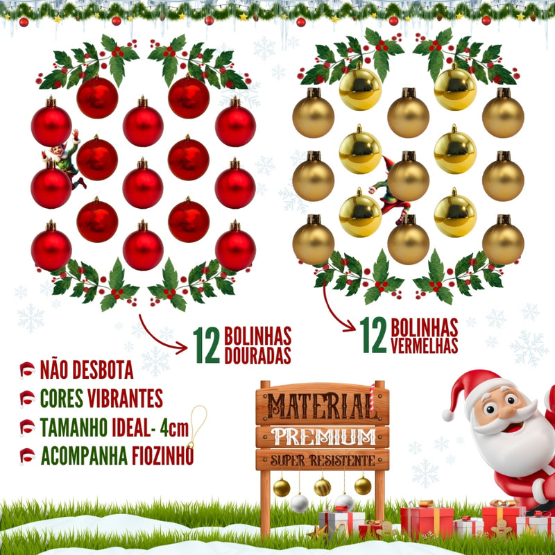 Kit Árvore Natal Decorada Papei Noel 60cm Meio Metro 0,60m Enfeites Kit Natal Completo Pisca LED