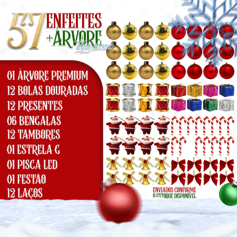 Árvore Natal Pinheiro 180cm Enfeitada Decorada Promoção Luxo Nevada Verde Estrela Pisca LED 1,80m
