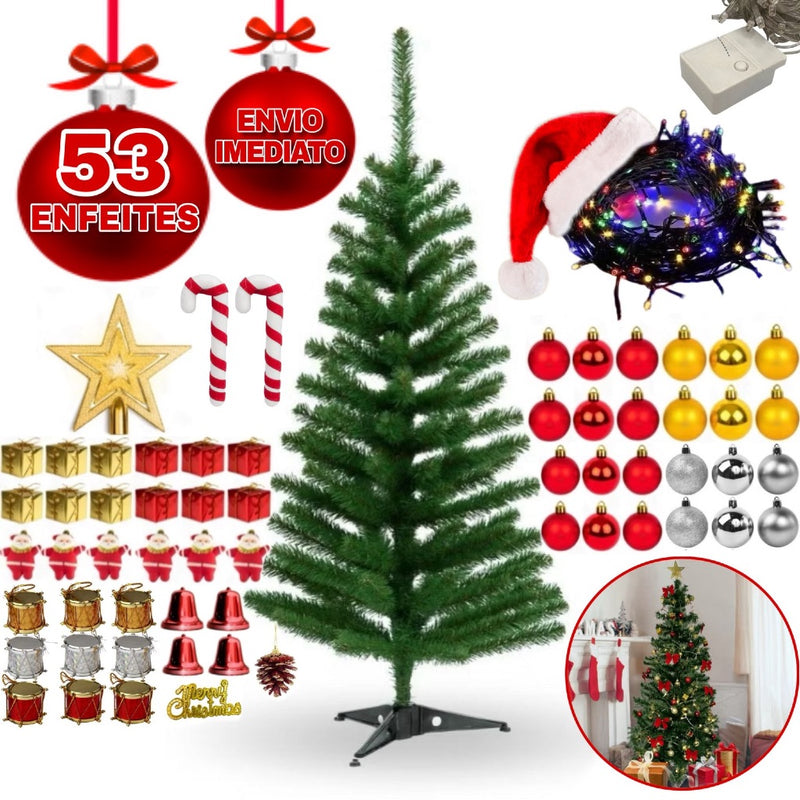 Kit Árvore De Natal 120cm + 53 Enfeites Pisca 120 Galhos Decorada Decoração Completa Envio Imedito