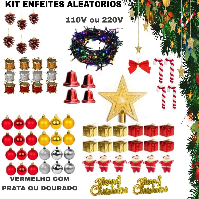 Kit Árvore De Natal 120cm + 53 Enfeites Pisca 120 Galhos Decorada Decoração Completa Envio Imedito