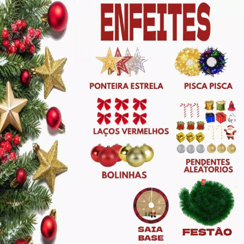 Arvore de Natal Decorada 120cm 120 Galhos Completa Enfeitada Verde Pinheiro Mais 82 Enfeites Pisca Led Decoração Top