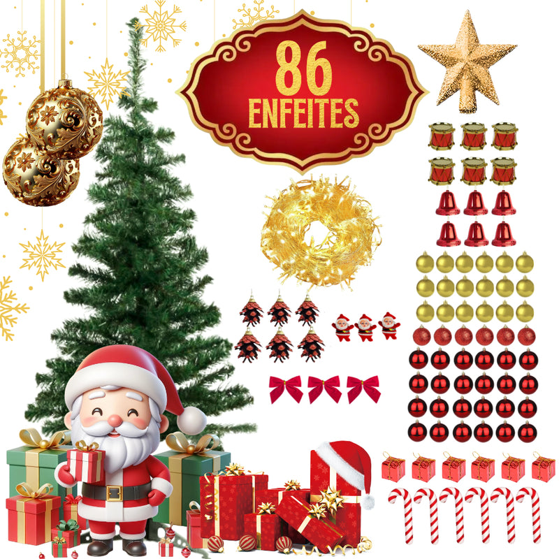 Árvore De Natal Pinheiro 120cm Decorada + 86 Enfeites E Pisca Pisca Completa Linha Premium