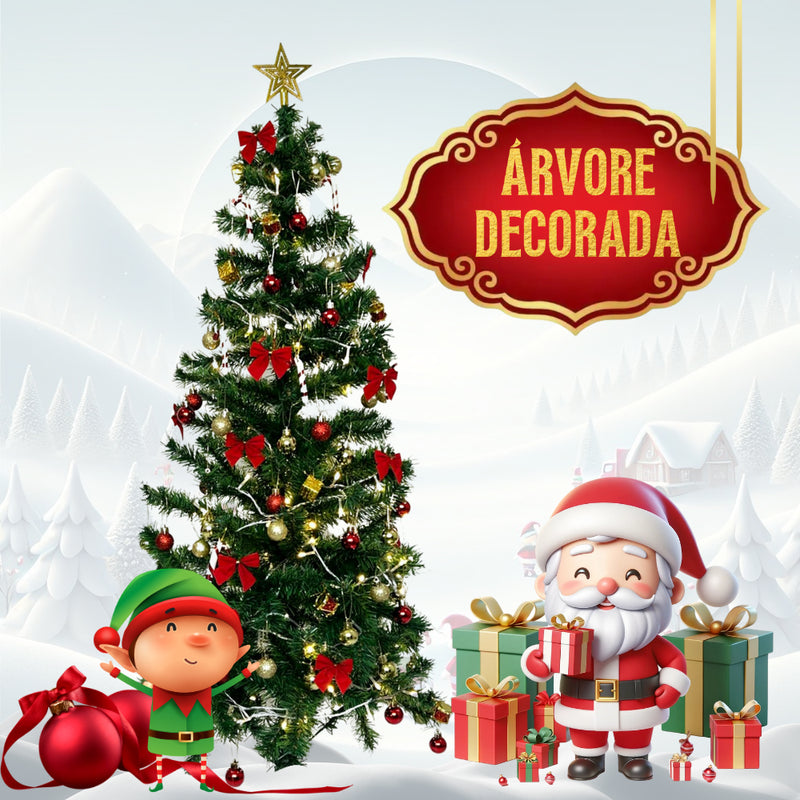 Árvore De Natal Pinheiro 120cm Decorada + 86 Enfeites E Pisca Pisca Completa Linha Premium