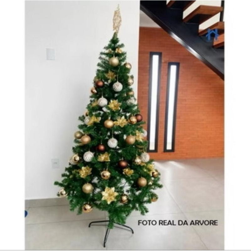 ￼Árvore De Natal 1,20m /1,50m /1,80 m /2,10 m com Galhos Verdes Guirlanda Papai Noel Arvore