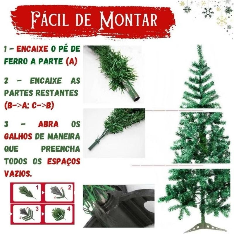 ￼Árvore De Natal 1,20m /1,50m /1,80 m /2,10 m com Galhos Verdes Guirlanda Papai Noel Arvore