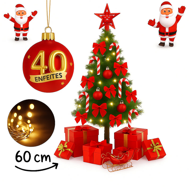 Árvore De Natal 60 Cm Enfeitada Verde Luxo  Pinheiro Decorada Com 50 Galhos