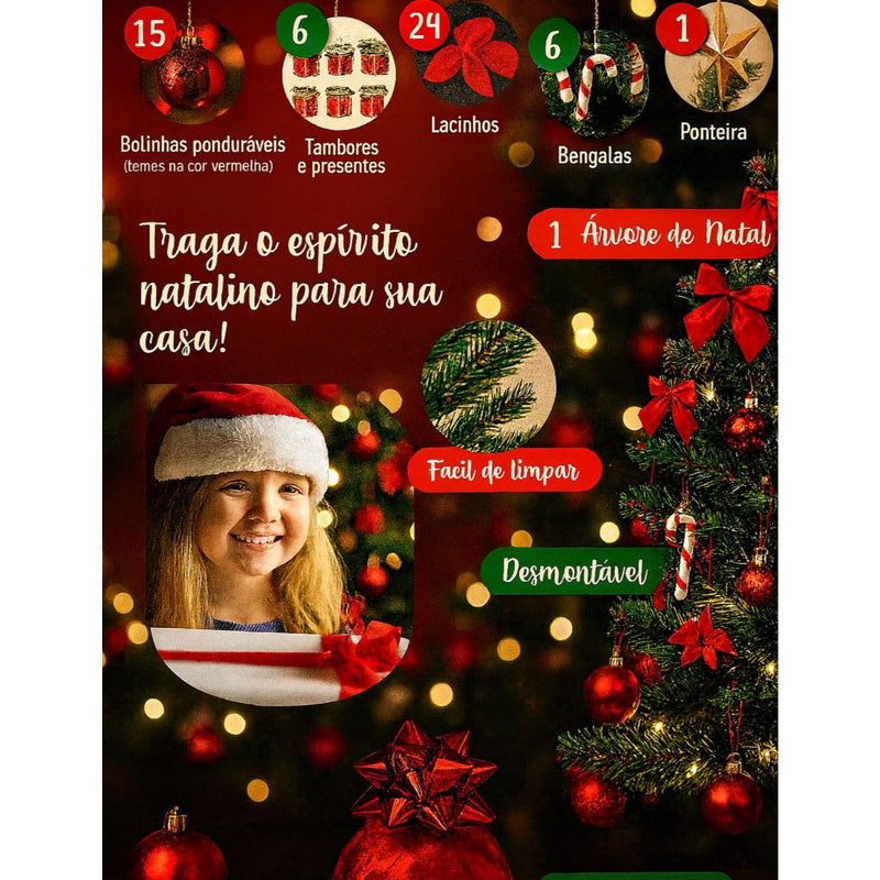 Árvore De Natal 60 cm Decorada 51 enfeites Completa  Com Pisca kit Verde Nevada Mesa