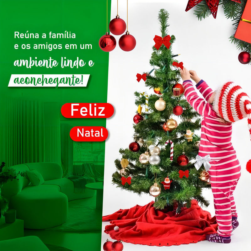 Árvore De Natal 60 cm Decorada 51 enfeites Completa  Com Pisca kit Verde Nevada Mesa