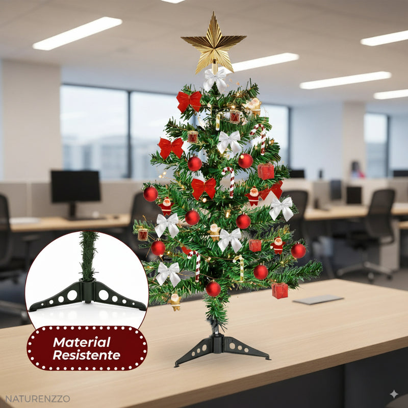 Árvore De Natal 60 cm Decorada 51 enfeites Completa  Com Pisca kit Verde Nevada Mesa
