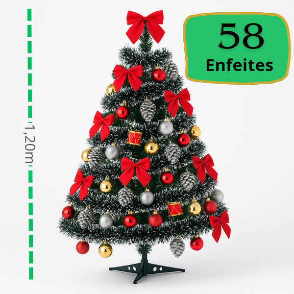 Kit Arvore Natal Completa 120cm + 59 Enfeites Decoração Lacinhos Bolas e Muito Mais