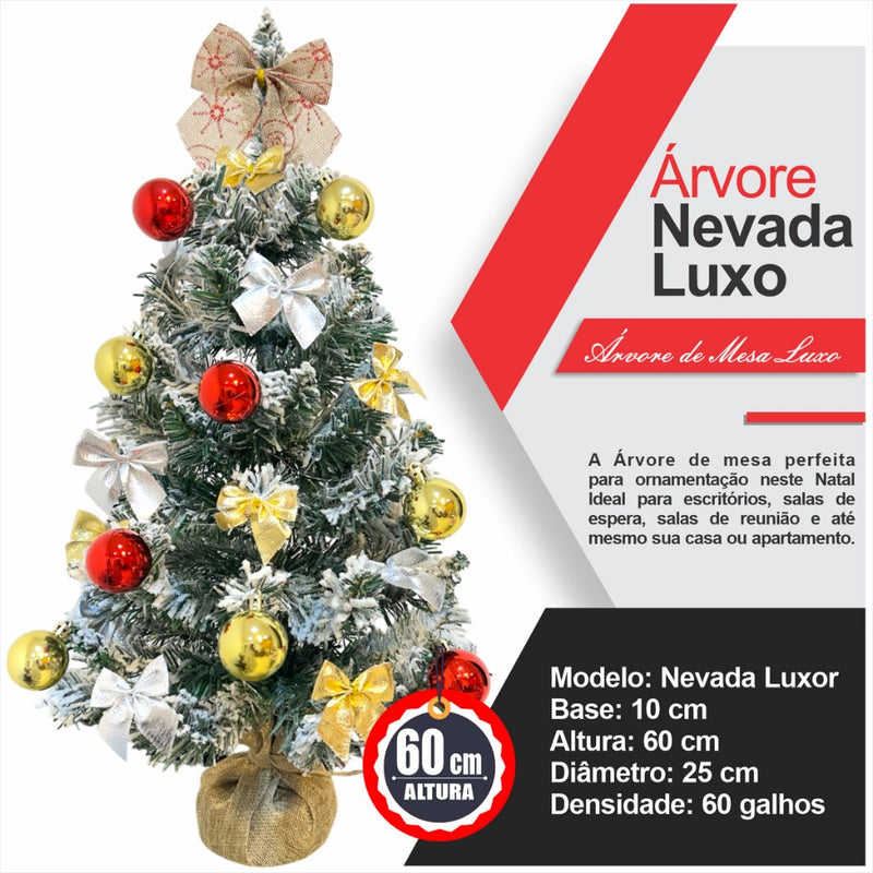 Arvore De Natal De Mesa Luxo Decorada Nevada Pinheiro Premium Cheia Completa