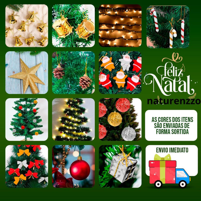 Árvore De Natal 1,20 metros Decorada 100 Enfeites Pisca Pisca Completa 120 galhos kit tradicional