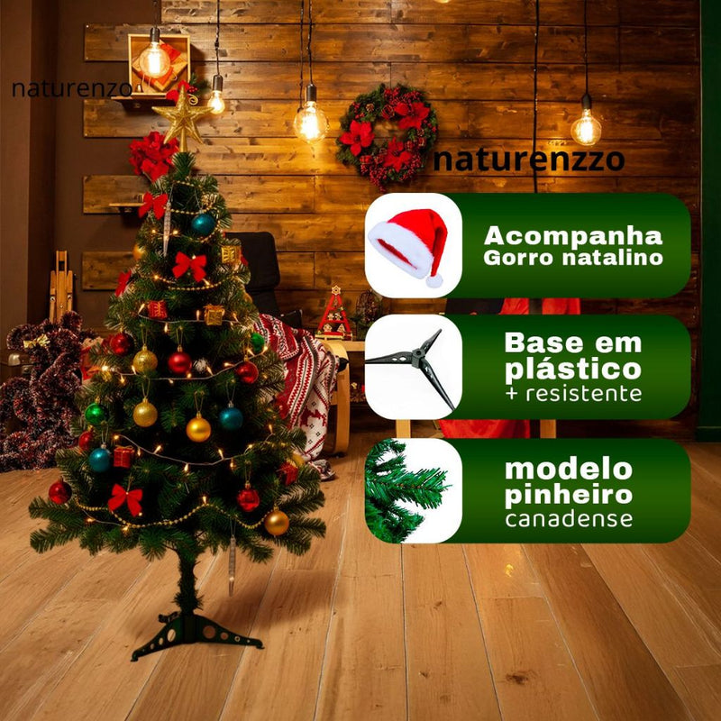 Árvore De Natal 1,20 metros Decorada 100 Enfeites Pisca Pisca Completa 120 galhos kit tradicional