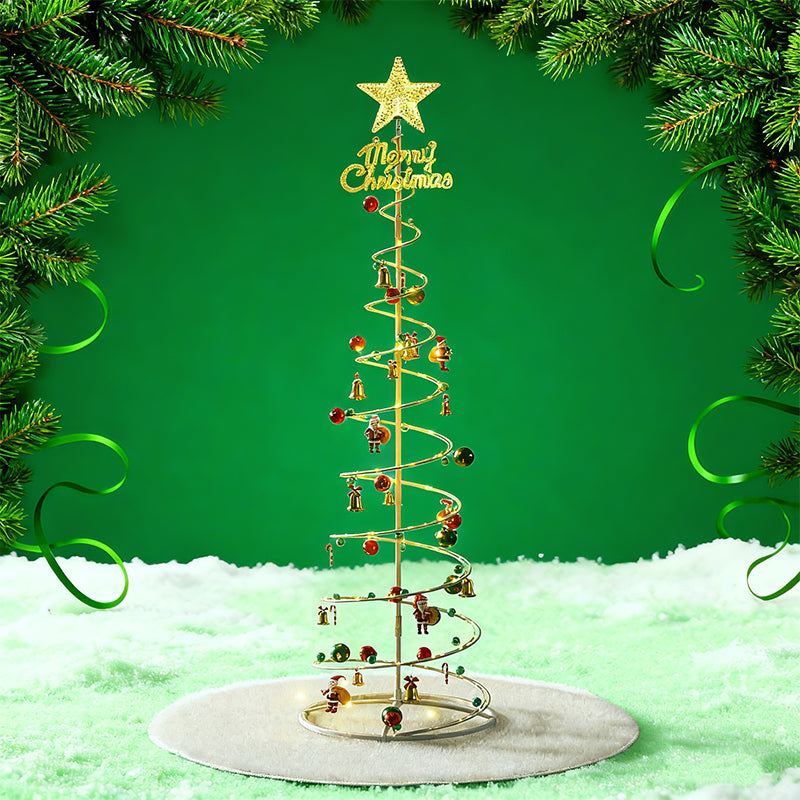 Árvore de Natal espiral LED 1,80M+Papai Noel, bengala pequena, sinos dourados e outras decorações suspensas -N10