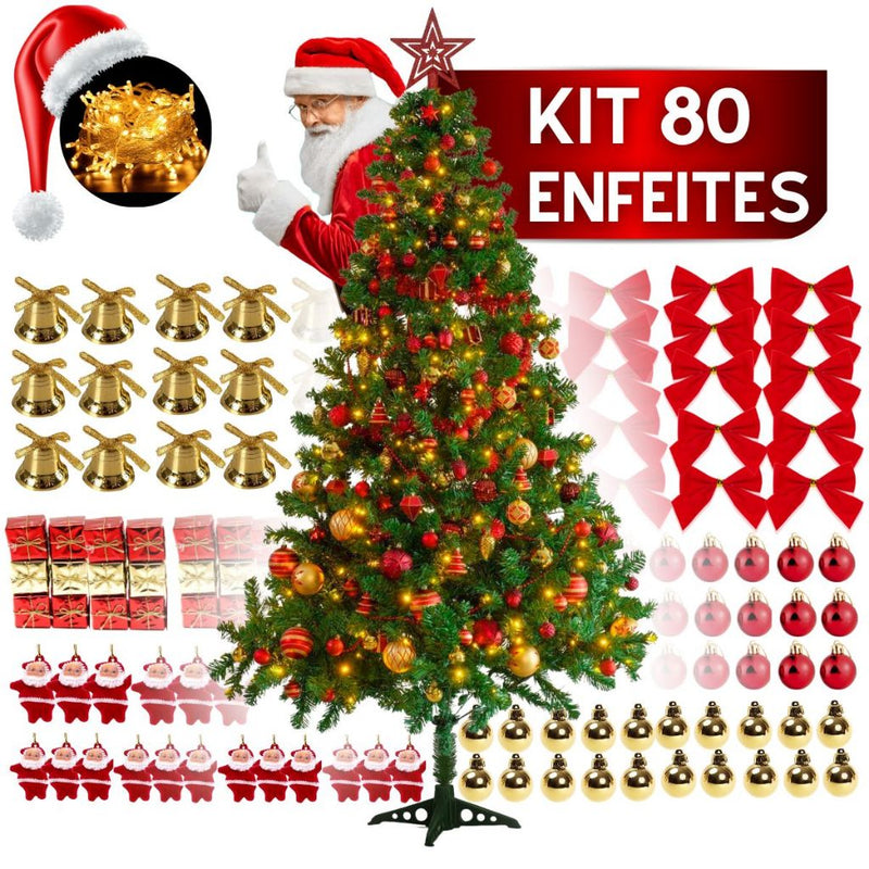 Árvore Natal Pinheiro Premium 150 cm 220 GALHOS Enfeitada Decorada Luxo Kit Completa Enfeites