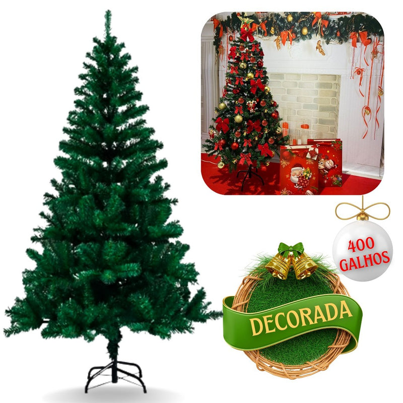 Árvore de Natal decorada Verde 1,50 Metros 400Galhos Pinheiro Canadense pé Luxo Premium