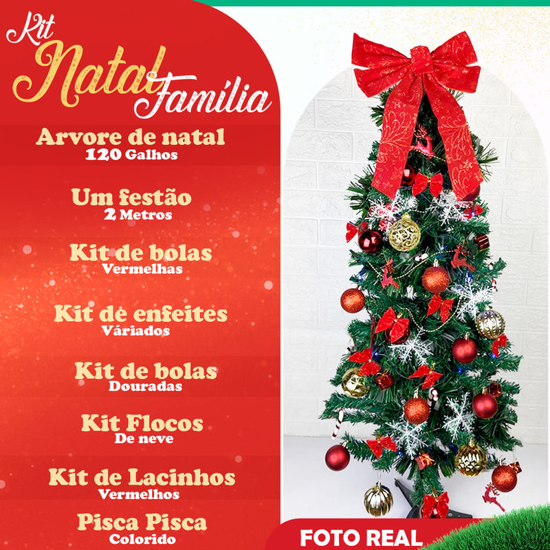 Kit Árvore Natal Decorada Completa 55 Itens Com Pisca Brinde