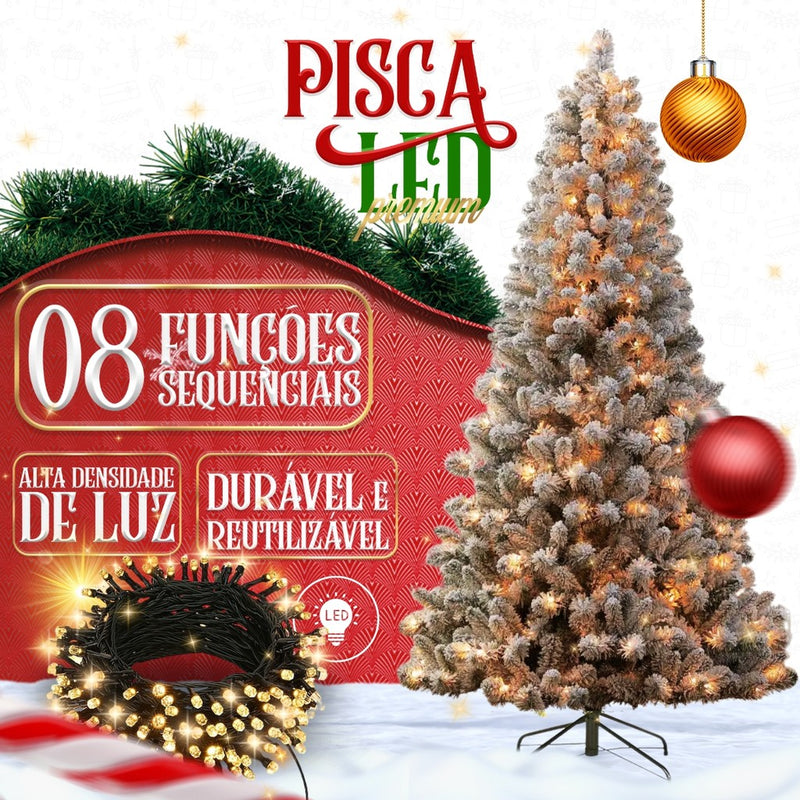 Árvore Natal Pinheiro 180cm Enfeitada Decorada Promoção Luxo Nevada Verde Estrela Pisca LED 1,80m