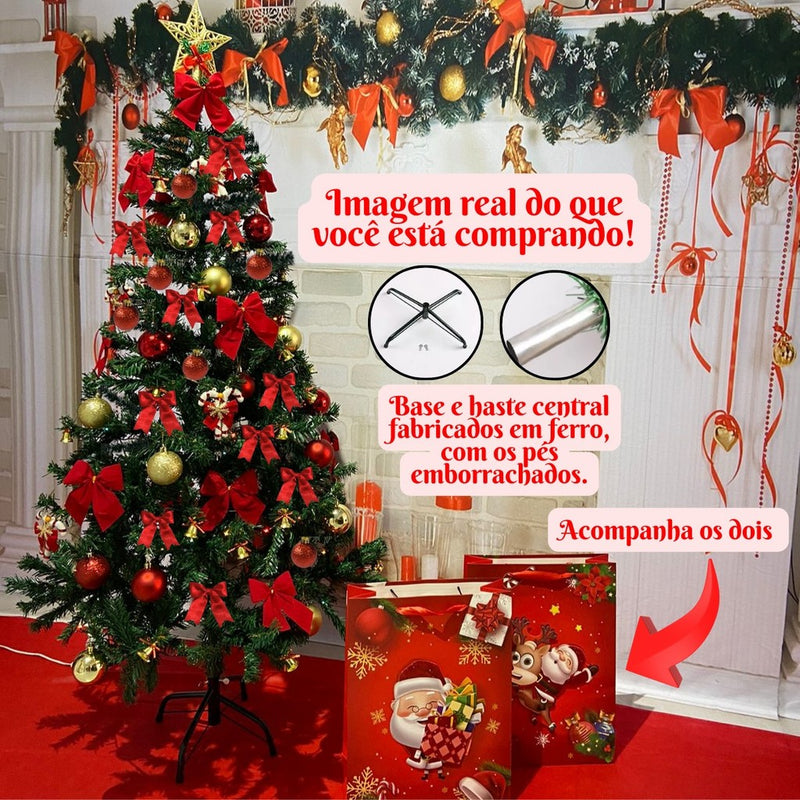 Árvore de Natal decorada Verde 1,50 Metros 400Galhos Pinheiro Canadense pé Luxo Premium